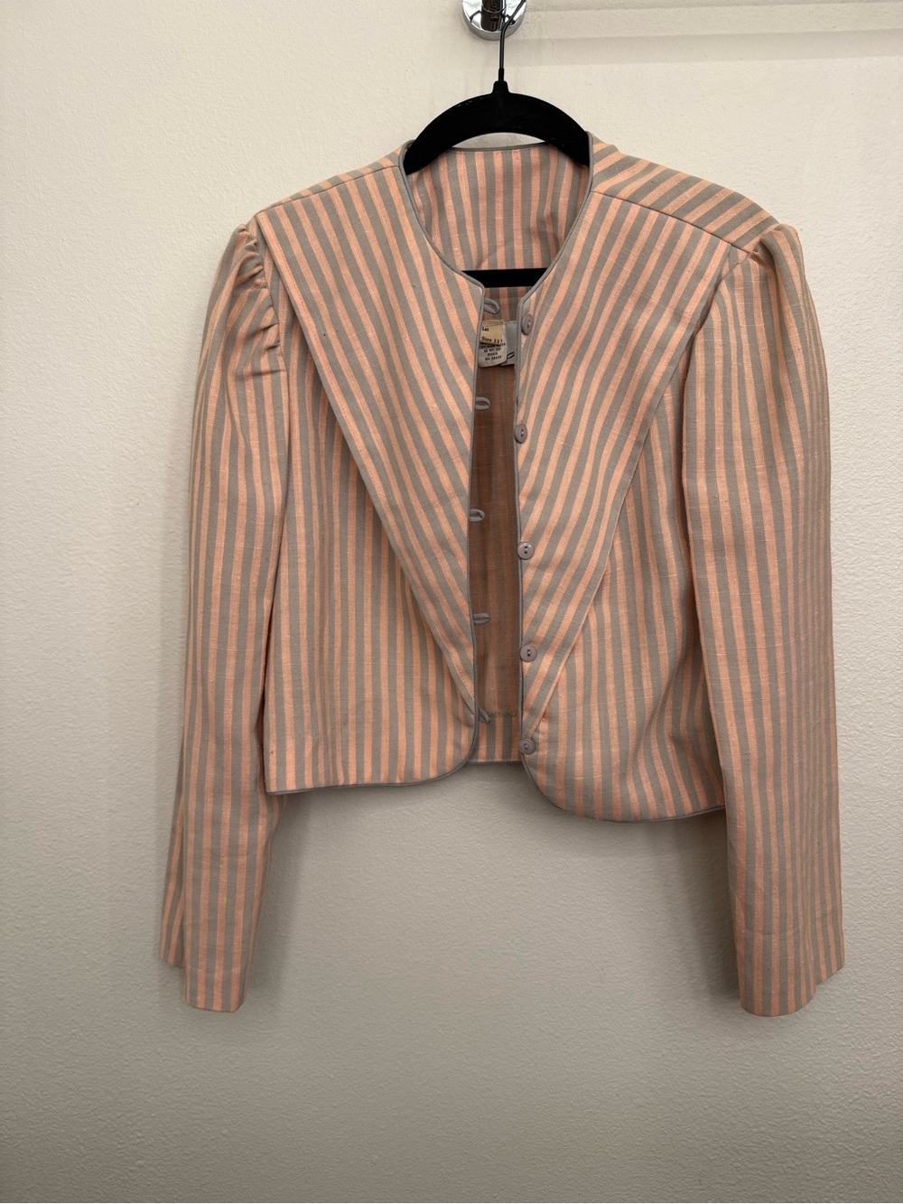 Vintage Peach and Gray Striped Cropped Blazer